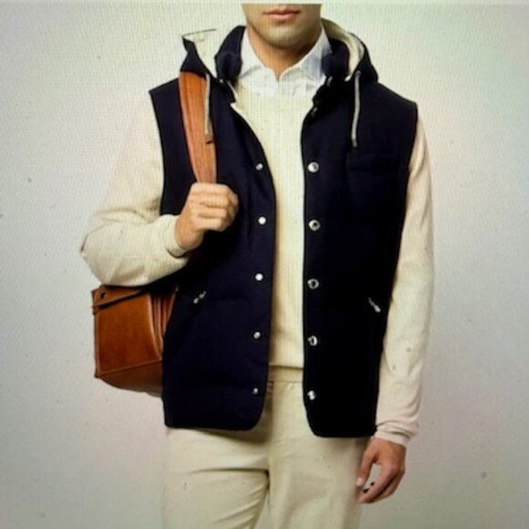 BRUNELLO CUCINELLI LUX Down Padded Vest, Navy,Linen Silk Wool,Hood, M, RT$3200 - Picture 12 of 15